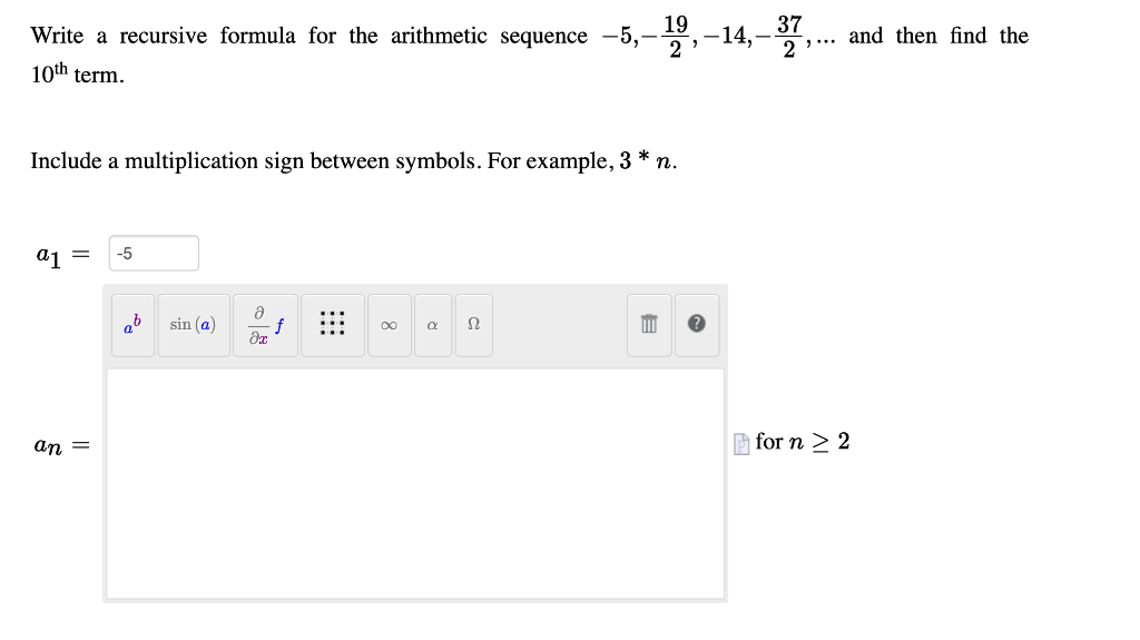 Solved Write a recursive formula for the arithmetic sequence | Chegg.com