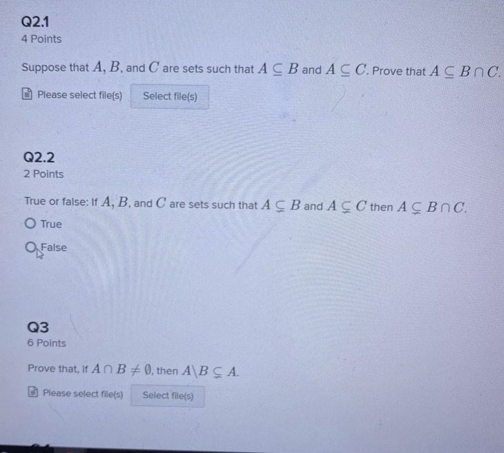 Solved Q2 1 4 Points Suppose That A B And C Are Sets Su Chegg Com