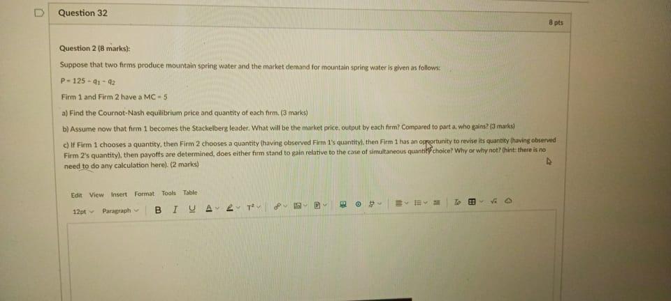 Solved Question 32 8 pts Question 2 (8 marks): Suppose that | Chegg.com