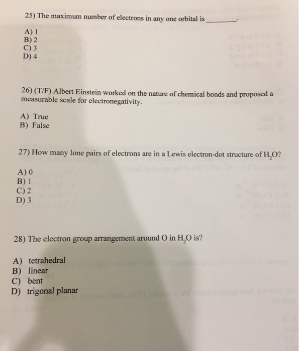 Solved 25 The Maximum Number Of Electrons In Any One Chegg Com   Image