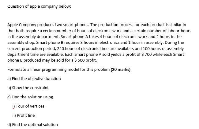 Solved Question Of Apple Company Below; Apple Company | Chegg.com