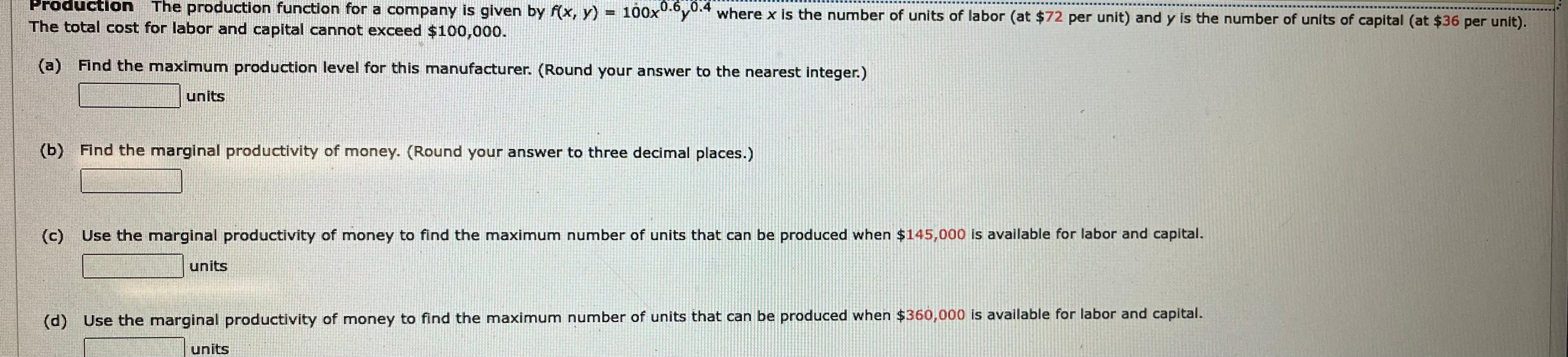 Solved Production . The production function for a company is | Chegg.com
