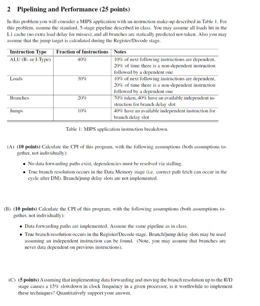 Solved 2 Pipelining And Performance (25 Points) In This | Chegg.com