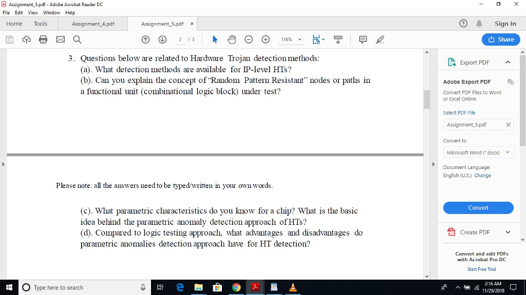 Assignment 5.pdf -Adobe Acrobat Reader DC File Edit | Chegg.com