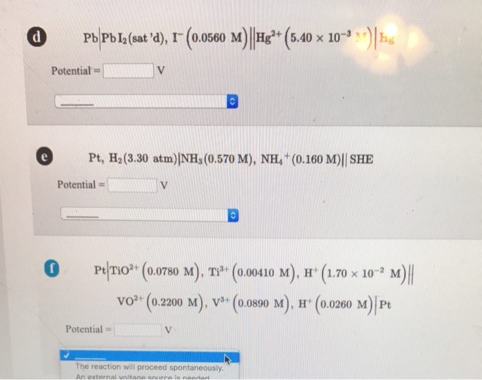 Solved Calculate The Theoretical Potential Of The Following Chegg Com