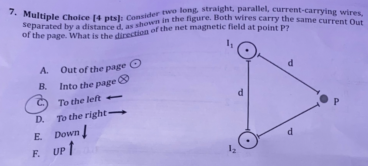 Solved 7. Multiple Choice [4 pts]: Consider two long, | Chegg.com