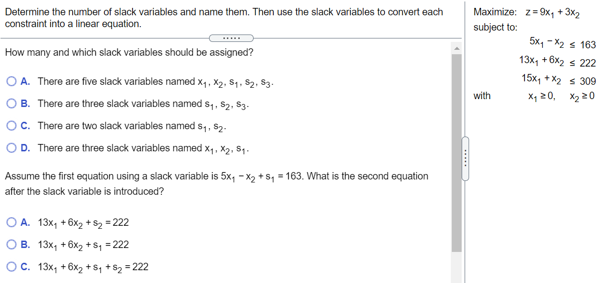 Solved Determine The Number Of Slack Variables And Name | Chegg.com