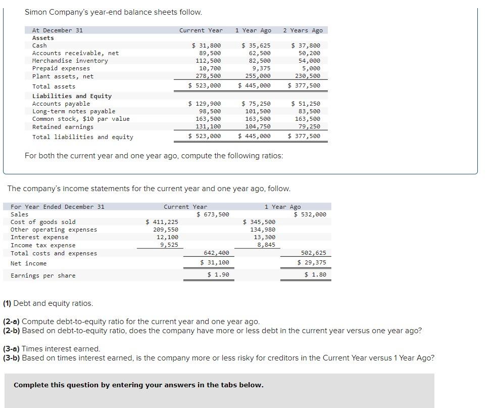 Solved (1) Debt and equity ratios. (2-a) Compute | Chegg.com