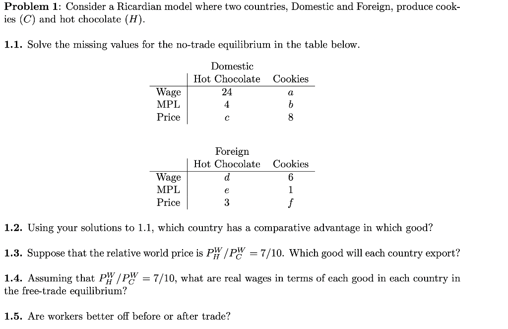 Solved Problem 1: Consider a Ricardian model where two | Chegg.com