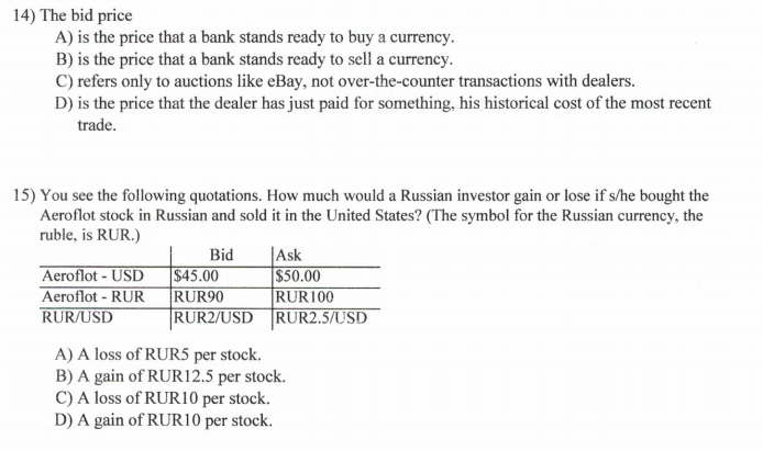 Solved 14 The Bid Price A Is That Bank Stan Solved 14 The Bid Price A Is