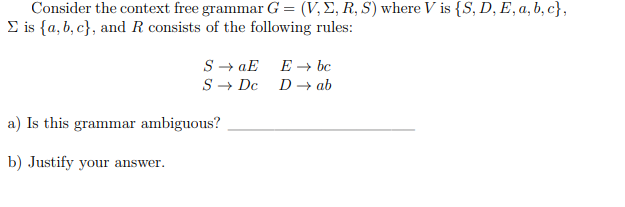 Solved Consider the context free grammar G = (V, S, R, S) | Chegg.com