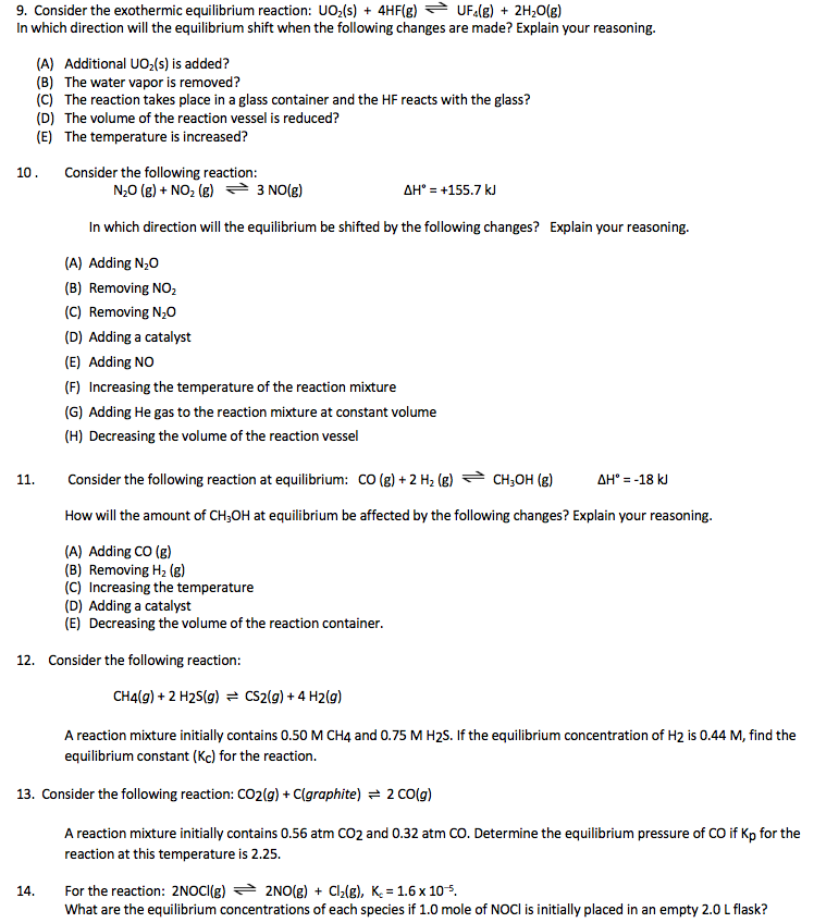 Solved 9. Consider the exothermic equilibrium reaction: | Chegg.com