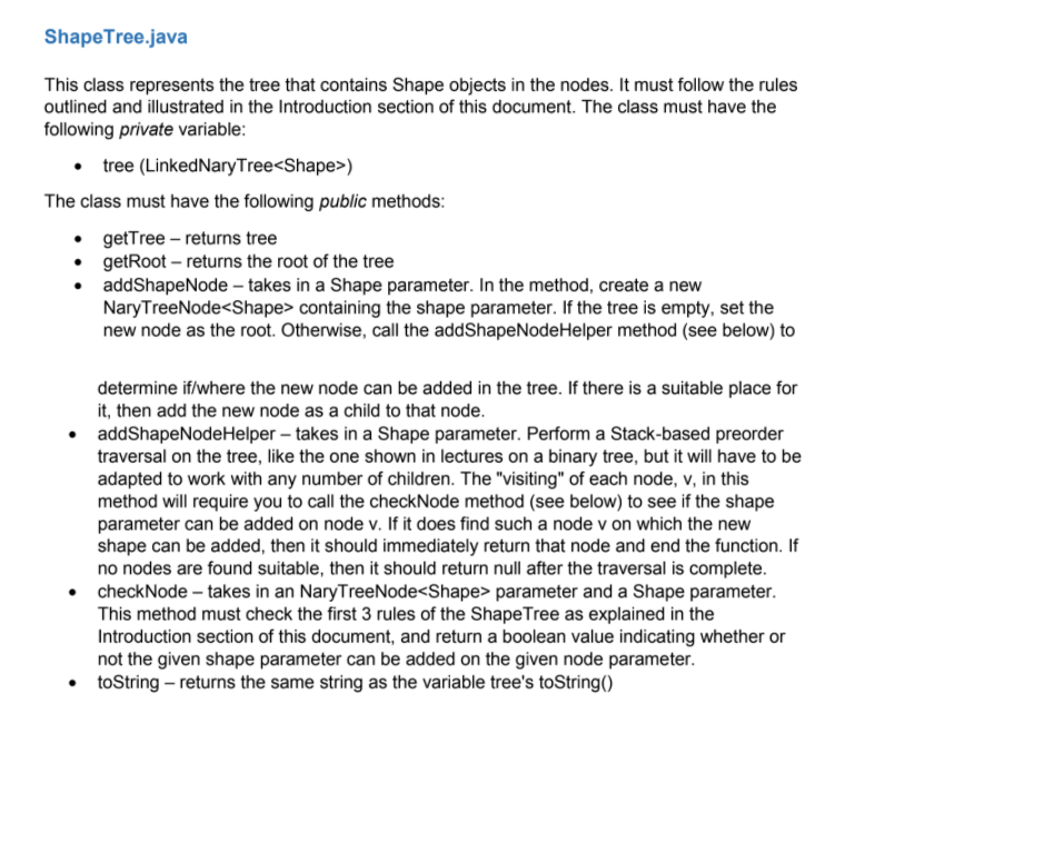 Shape Tree.java This class represents the tree that | Chegg.com