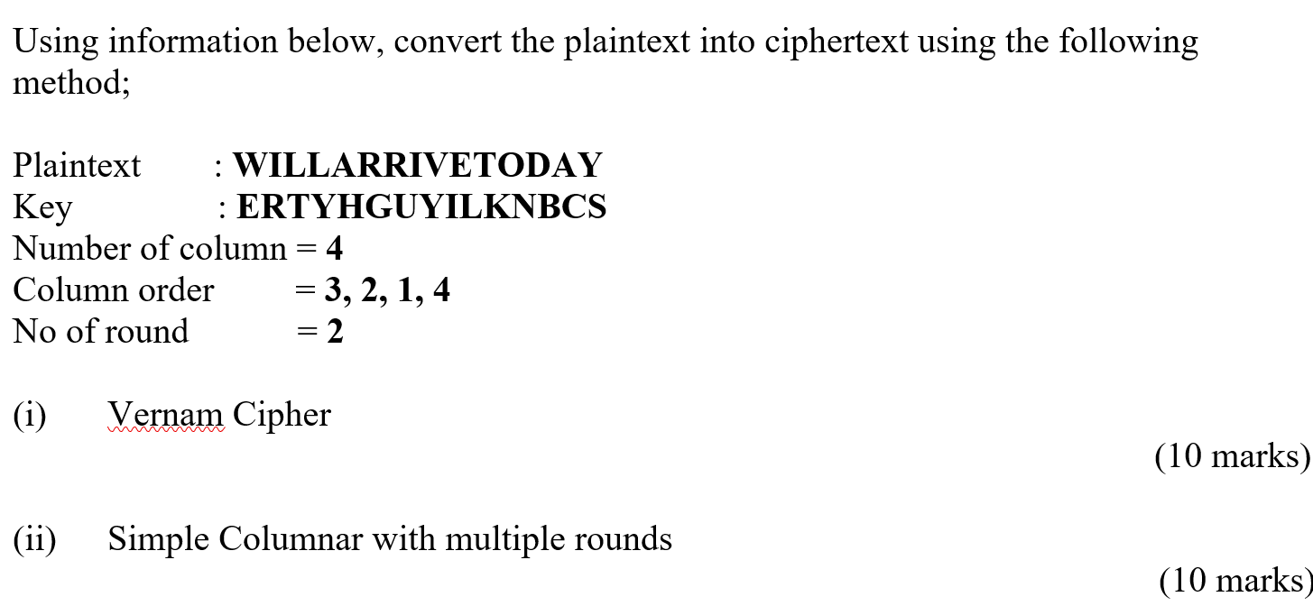 Solved Using Information Below, Convert The Plaintext Into | Chegg.com