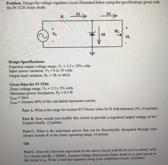 Solved Problem. Design The Voltage Regulator Circuit | Chegg.com