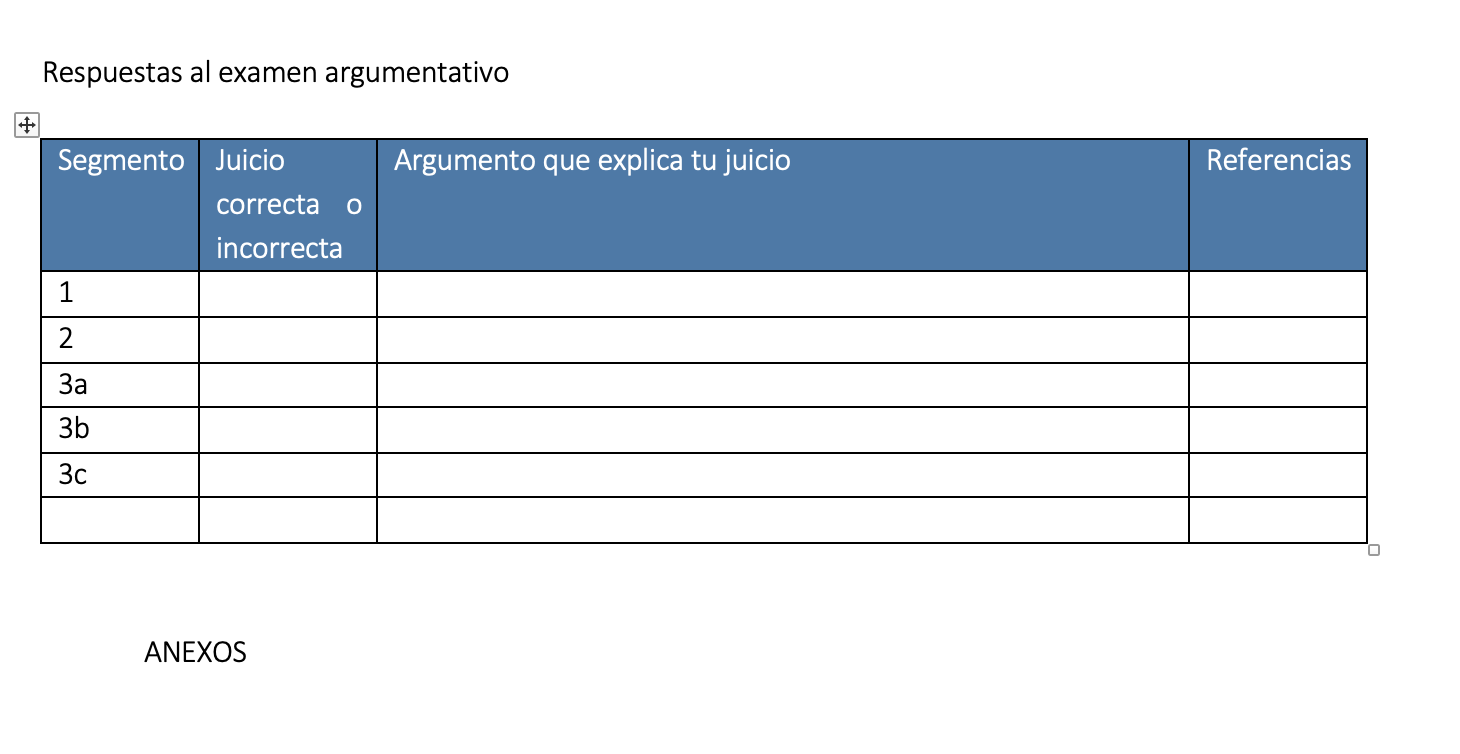 Respuestas al examen argumentativo ANEXOS