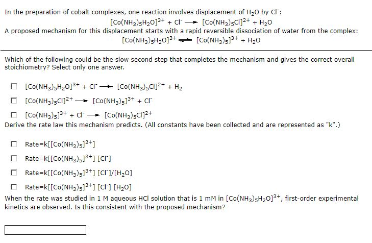 Solved In the preparation of cobalt complexes, one reaction | Chegg.com