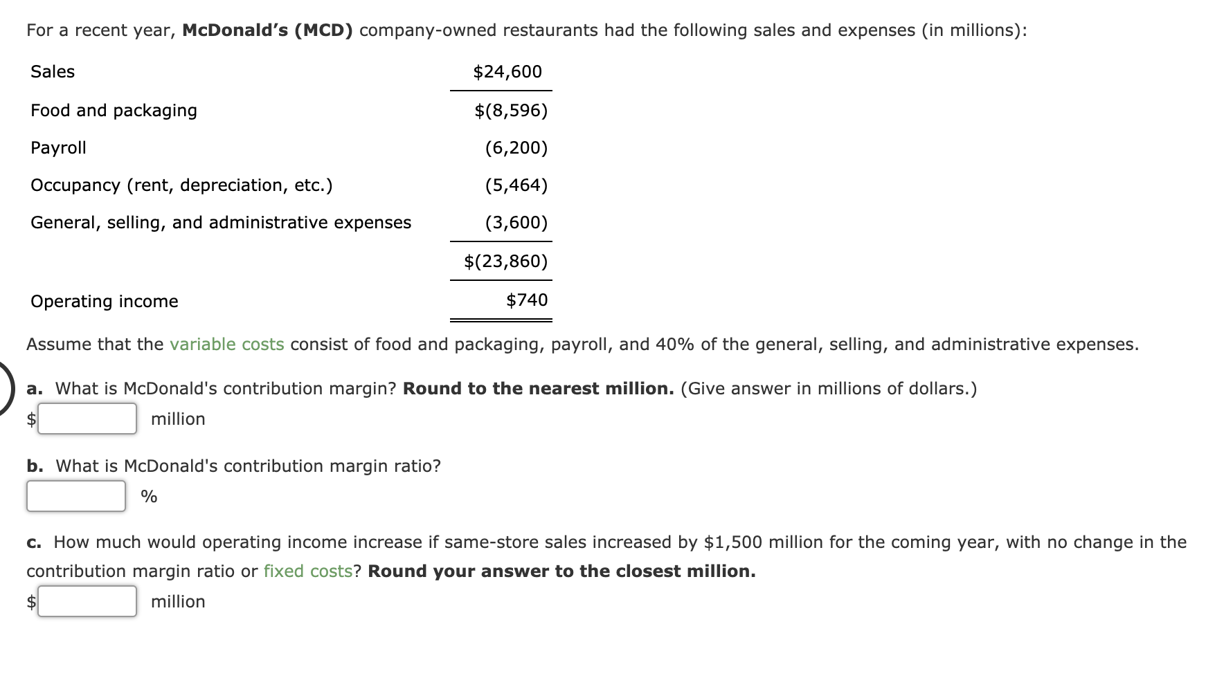Solved For a recent year, McDonald's (MCD) company-owned | Chegg.com