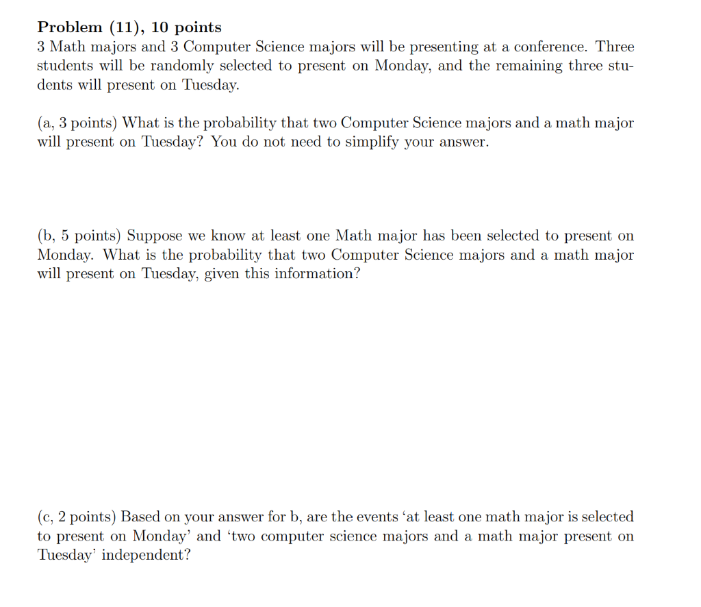 Solved Problem (11), 10 points 3 Math majors and 3 Computer | Chegg.com