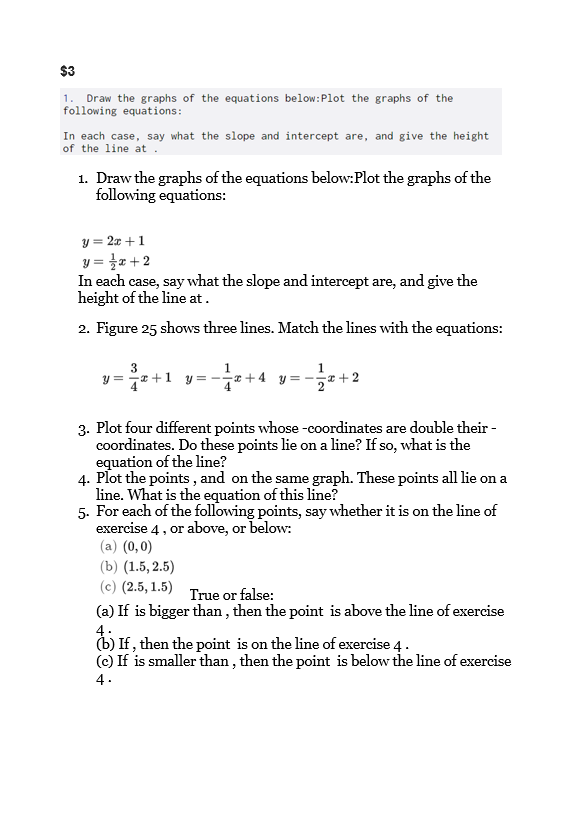 $3 1. Draw the graphs of the equations below:Plot the | Chegg.com