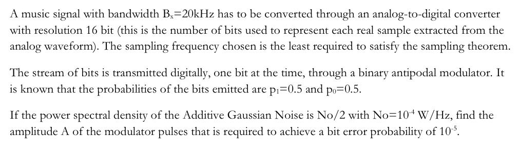 Solved A music signal with bandwidth B.=20kHz has to be | Chegg.com