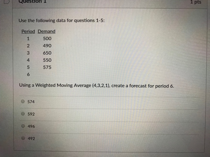 Solved LD 1 Question 1 1 pts Use the following data for | Chegg.com
