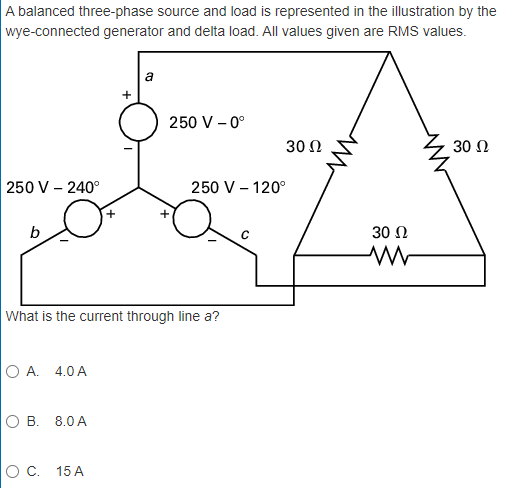 Solved A balanced three-phase source and load is represented | Chegg.com