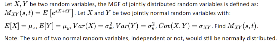 Solved Let X Y Be Two Random Variables The Mgf Of Jointly