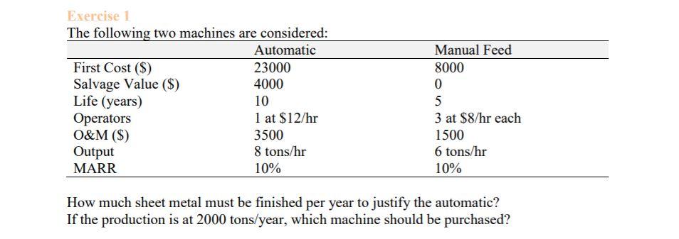 Solved Exercise 1 The following two machines are considered: | Chegg.com
