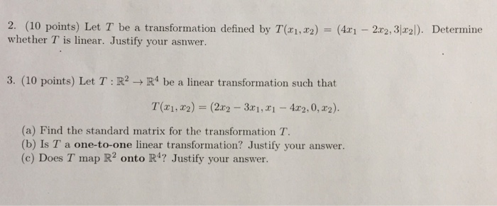 Solved 2. (10 points) Let T be a transformation defined by | Chegg.com