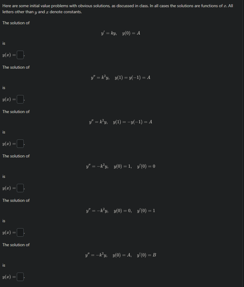 Solved Here are some initial value problems with obvious | Chegg.com