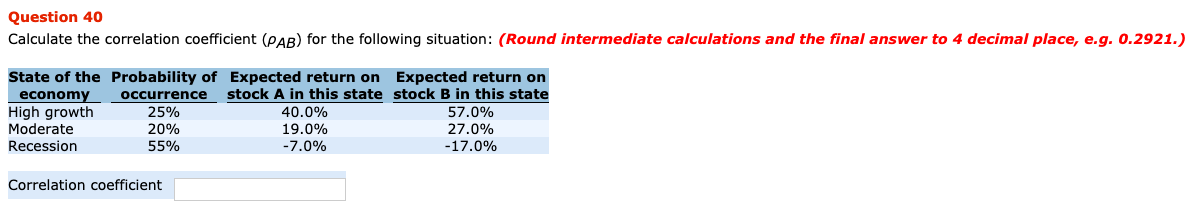 Solved Question 40 Calculate the correlation coefficient | Chegg.com