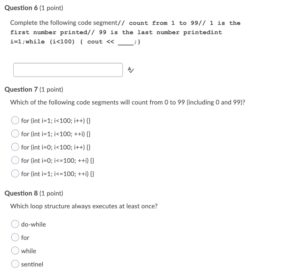 Solved Question 1 (1 point) Which of the following code | Chegg.com
