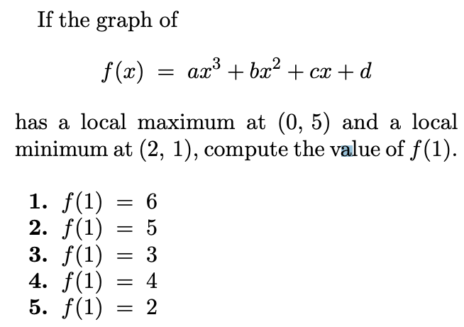 Solved If the graph of f(x) ax3 + bx? + cx + d a has a local | Chegg.com