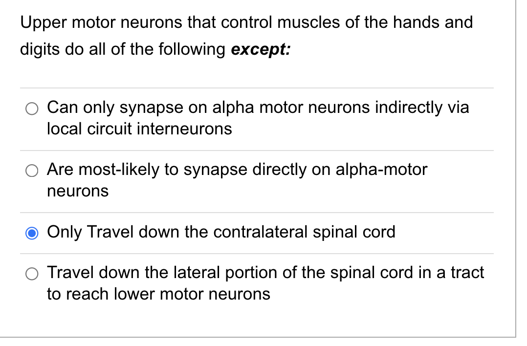 Solved Upper motor neurons that control muscles of the hands | Chegg.com