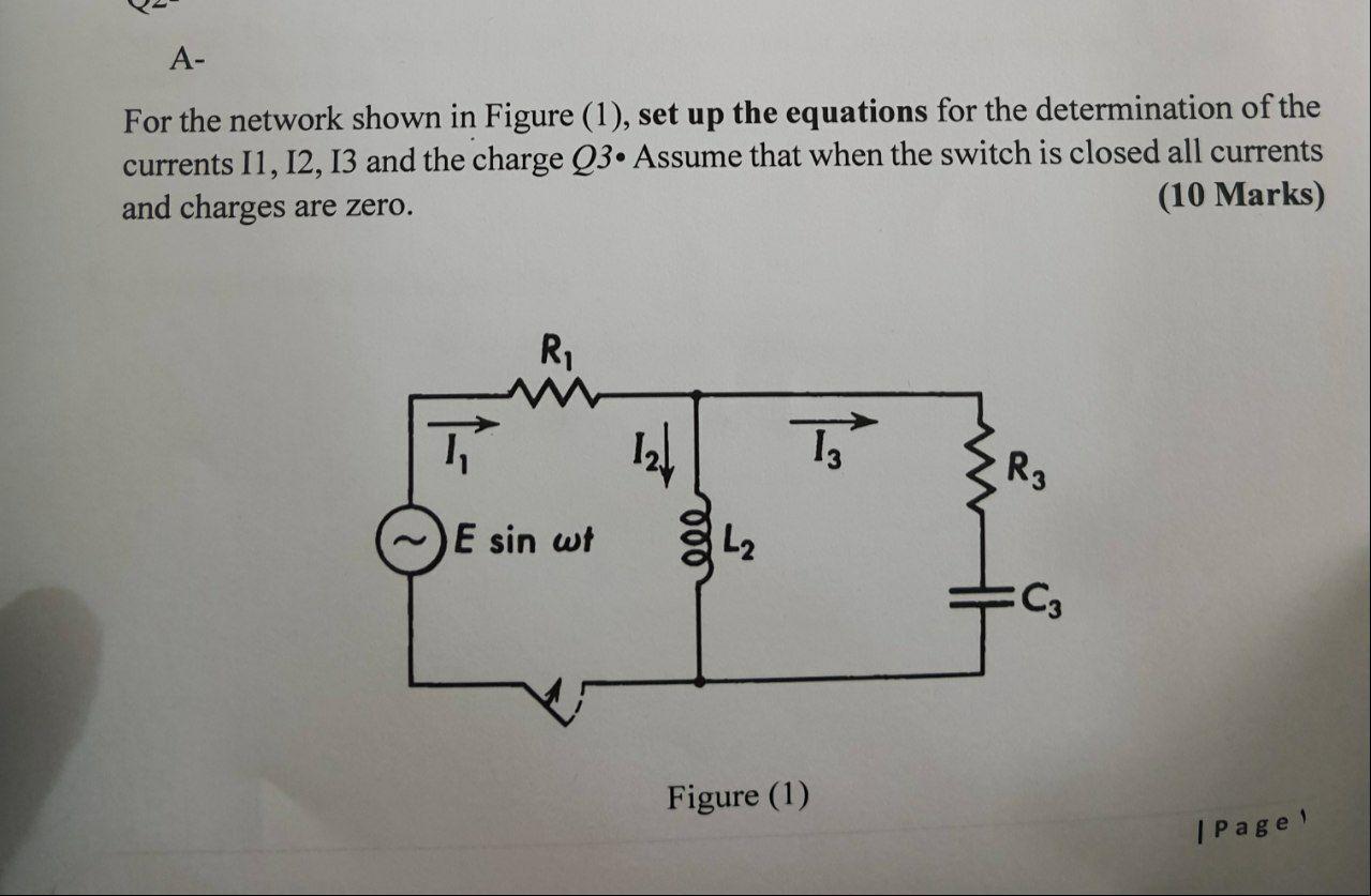 Solved A- For The Network Shown In Figure (1), Set Up The | Chegg.com