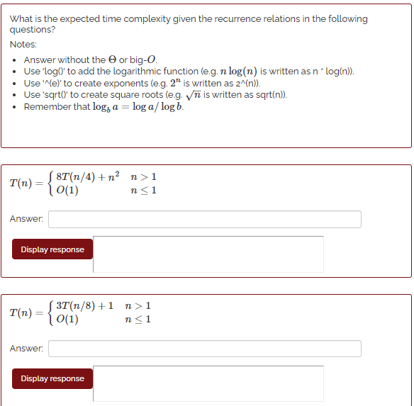 Solved What is the expected time complexity given the | Chegg.com