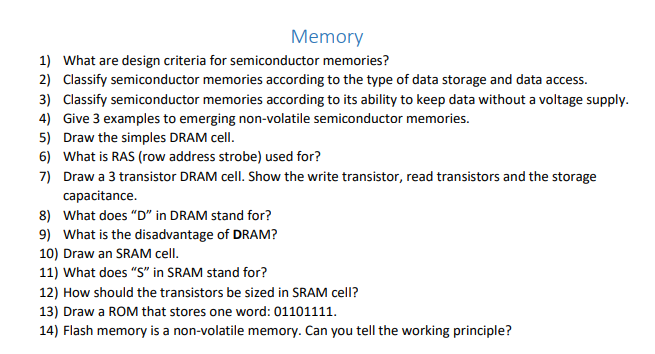 Solved Memory 1) What are design criteria for semiconductor | Chegg.com