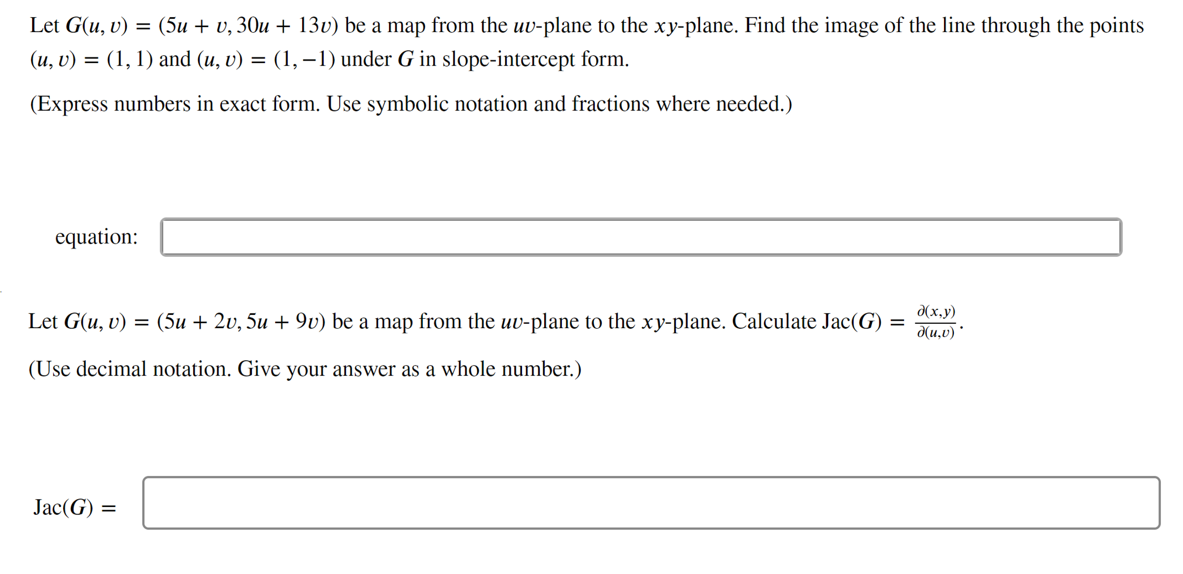 Solved Let G(u,v)=(5u+v,30u+13v) ﻿be a map from the uv-plane | Chegg.com