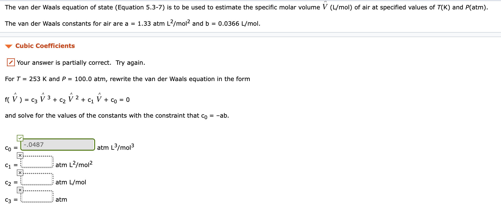 Solved The van der Waals equation of state (Equation 5.3-7) | Chegg.com