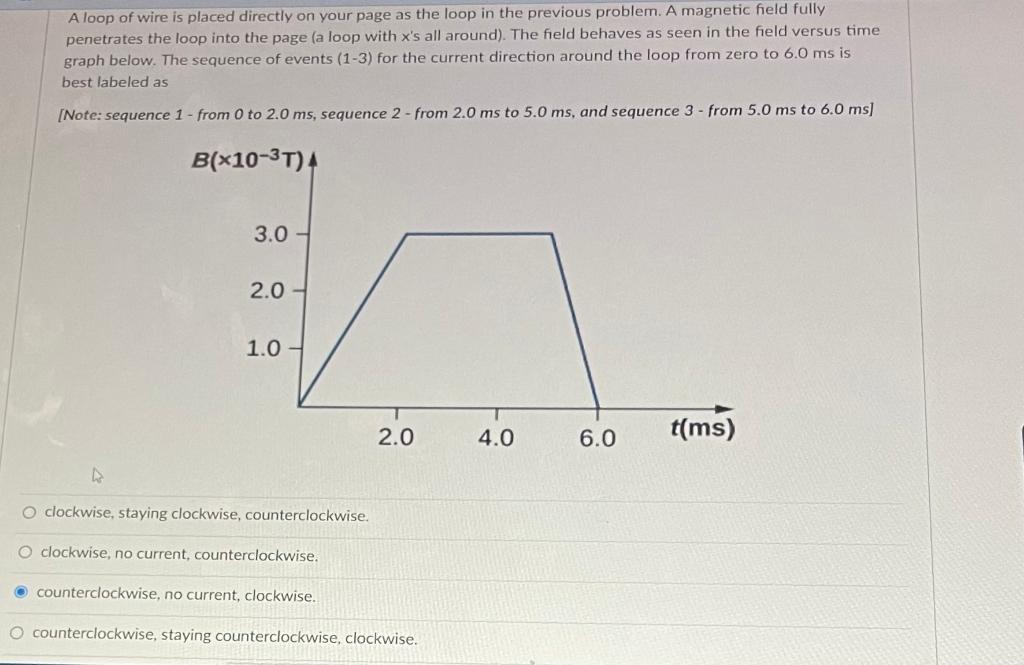 Solved A loop of wire is placed directly on your page as the | Chegg.com