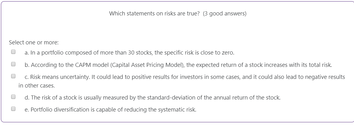 Solved Which Statements On Risks Are True? (3 Good Answers) | Chegg.com