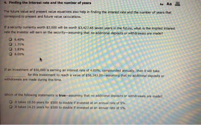 Solved 4. Finding the interest rate and the number of years | Chegg.com