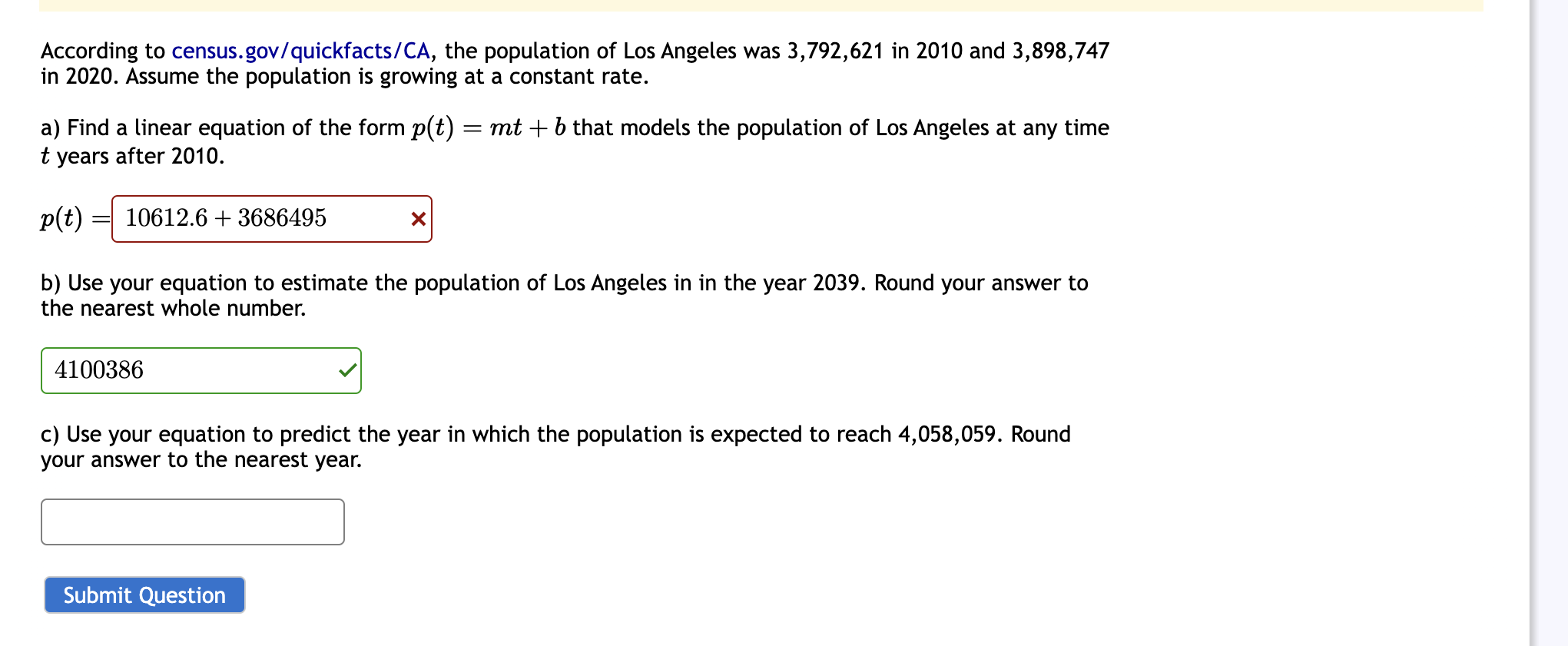 Solved According To Census.gov/quickfacts/CA, The Population | Chegg.com