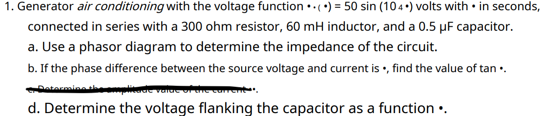 Solved 1. Generator air conditioning with the voltage | Chegg.com
