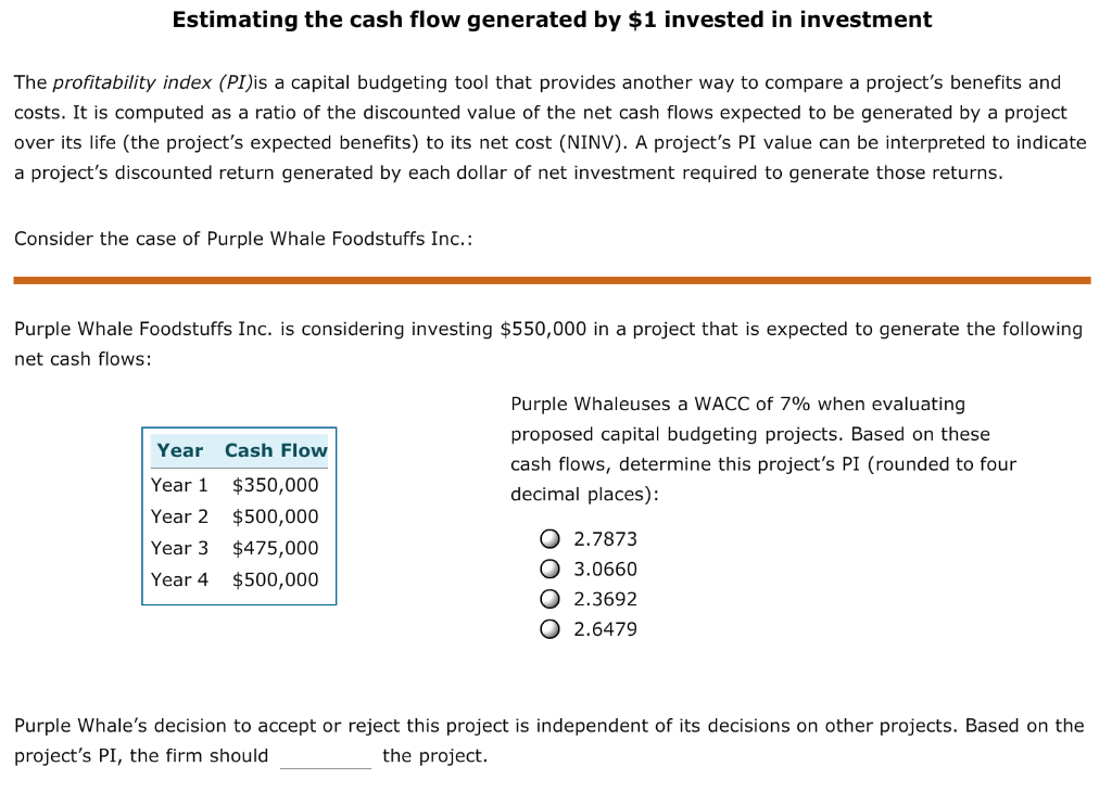 Solved Estimating The Cash Flow Generated By $1 Invested In | Chegg.com