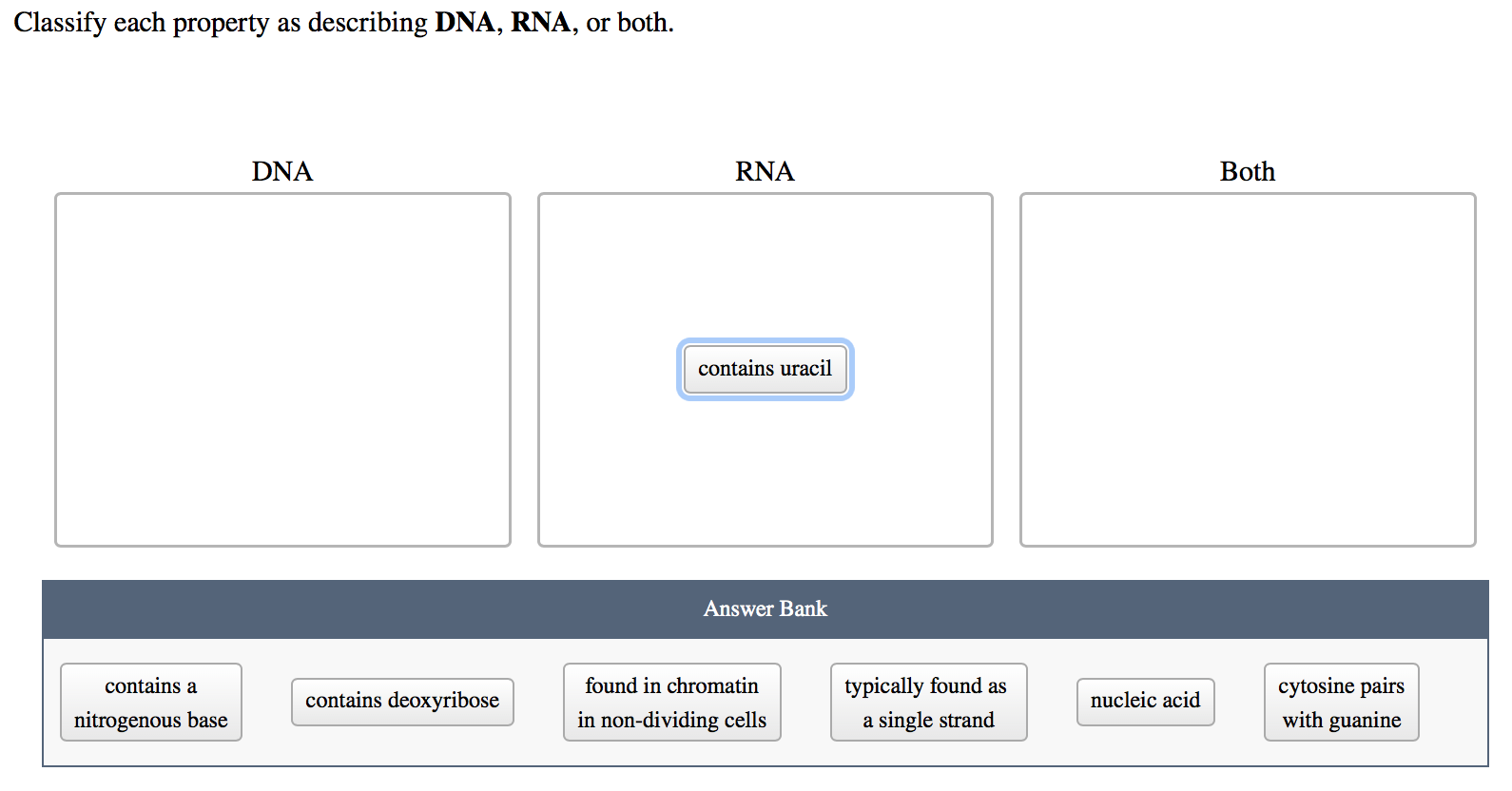 Solved Classify each property as describing DNA, RNA, or