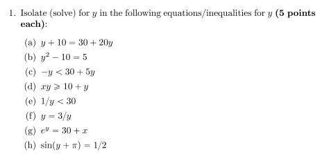 Solved 1. Isolate (solve) for y in the following | Chegg.com