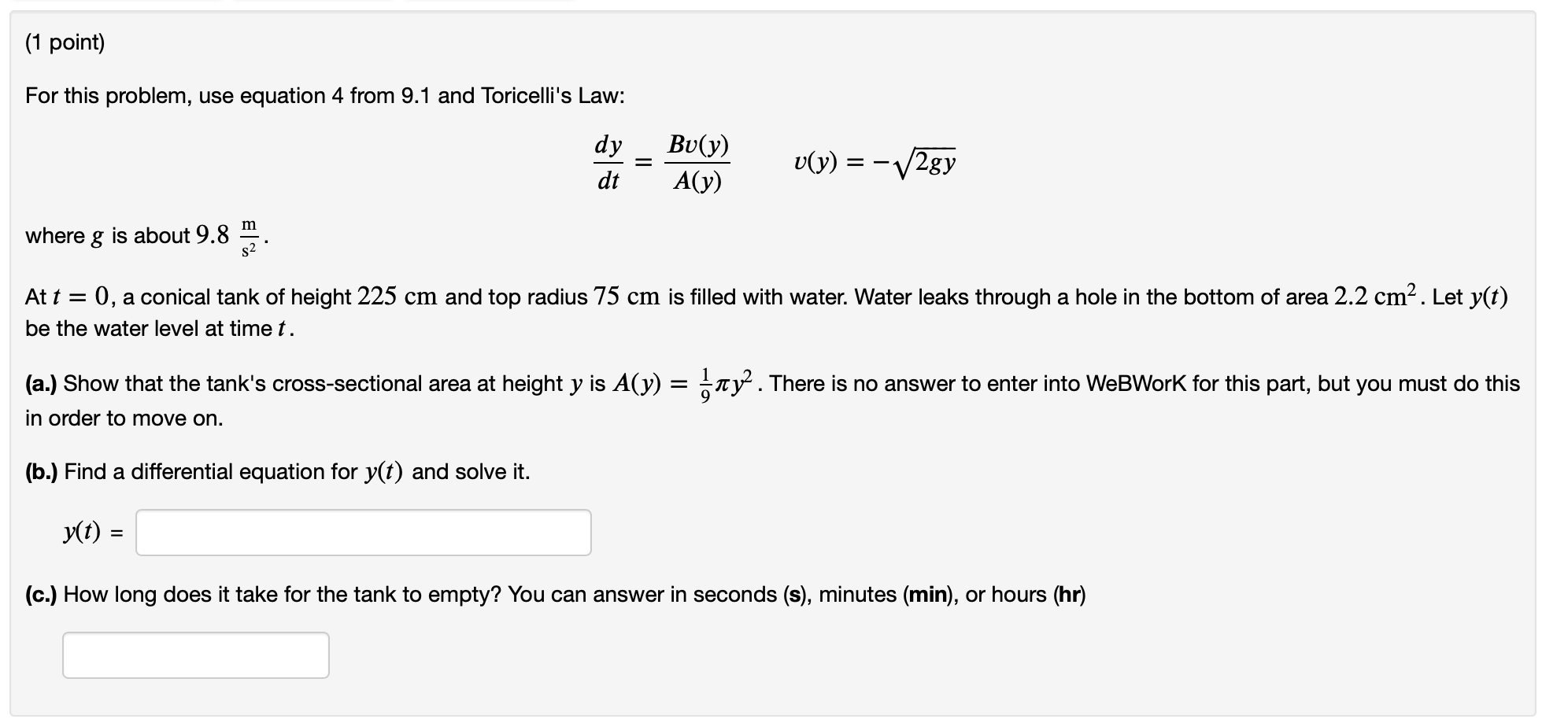 Solved For This Problem Use Equation 4 From 9 1 And Tori Chegg Com