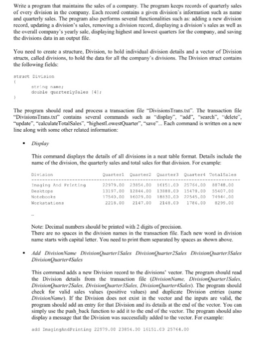 Solved Write a program that maintains the sales of a | Chegg.com